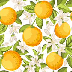 Seamless floral pattern with oranges. Vector illustration. - 784103677