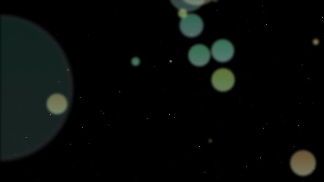 Abstract animation of Particles and colorful bokeh circles Sparkles on Dark Background
