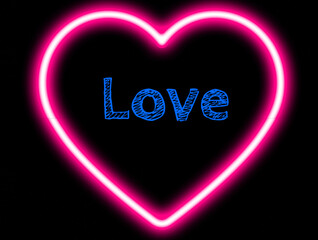 The word love written inside a neon heart