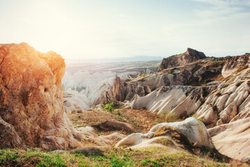Fantastic sunrise over the Red Valley in Cappadocia, Anatolia, T - obrazy, fototapety, plakaty