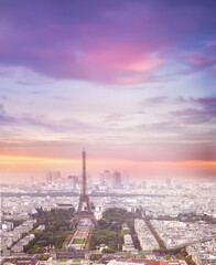 Eiffel tower in Paris at sunset.