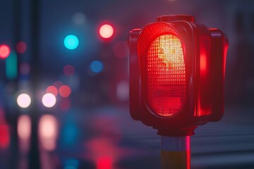 glowing red emergency vehicle siren light in traffic 3d alert signal render illustration
