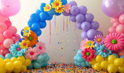 creative balloon arch with flower decorations for event entrance