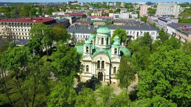 Aerial view of Rzymskokatolicka Parafia Swietego Jakuba Apostola w Czestochowa