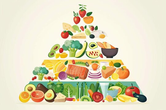 healthy eating concept with colorful food pyramid chart nutrition guide digital illustration