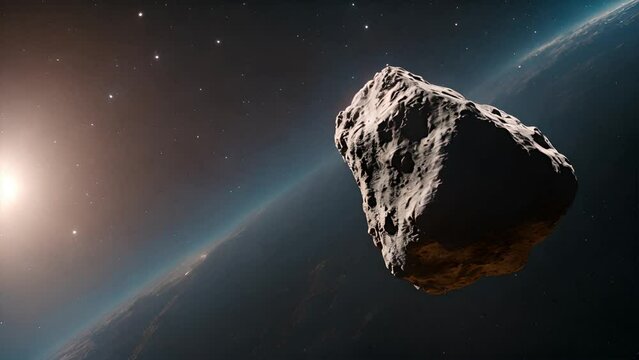 Asteroid Meteor Entering Atmosphere Alpha Matte Space Fire Burn Universe. Attack of the asteroid on the Earth . earth planet, sun and asteroid