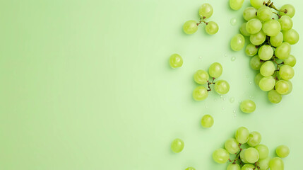 Fresh, plump green grapes rest enticingly atop a subtly shaded light green surface, evoking a sense of crispness and natural abundance - obrazy, fototapety, plakaty