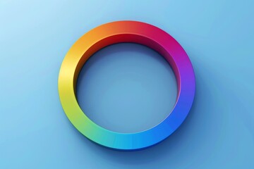Vibrant 3d rainbow circle with a glossy finish set against a peaceful blue background - 784106047