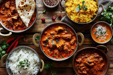 Authentic Indian Cuisine Assortment on Rustic Table