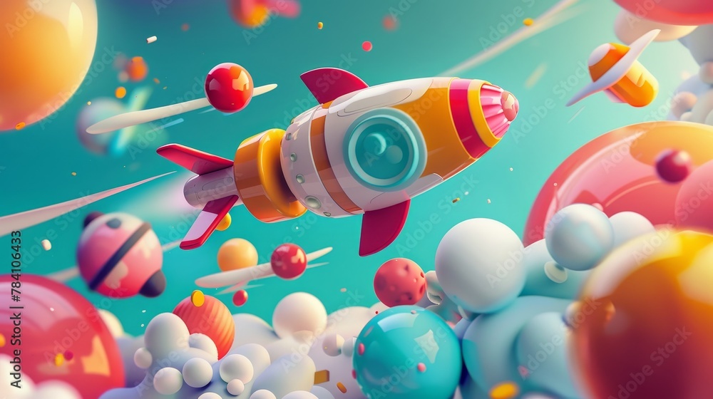 Poster a contemporary and colorful portrayal of flying objects in a unique 3d style ai generated illustrati