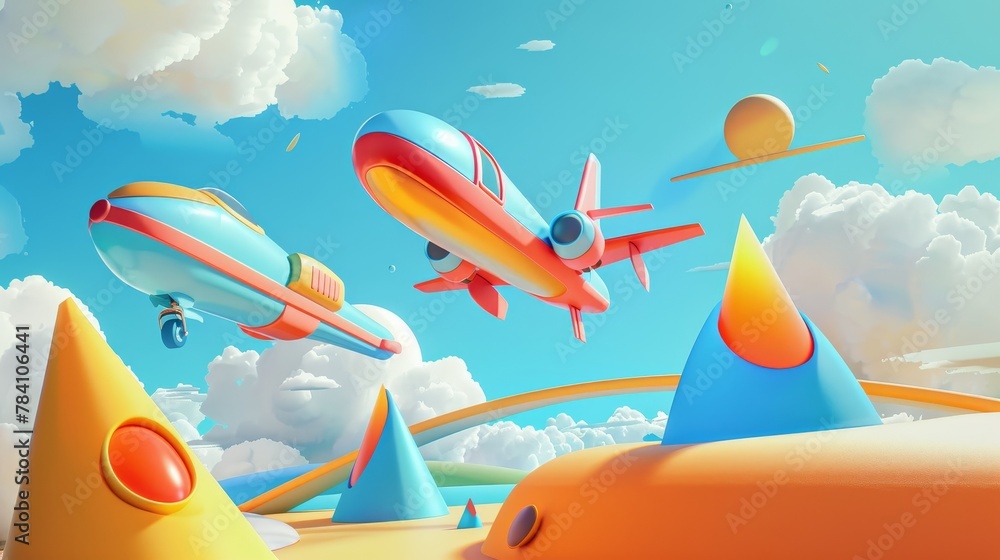 Aufkleber a contemporary and colorful portrayal of flying objects in a unique 3d style ai generated illustrati