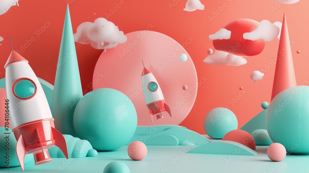 Poster a contemporary take on a startup theme with d-rendered flying objects ai generated illustration