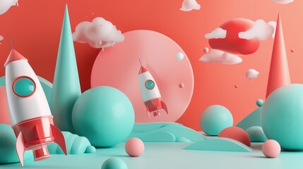 A contemporary take on a startup theme with D-rendered flying objects AI generated illustration