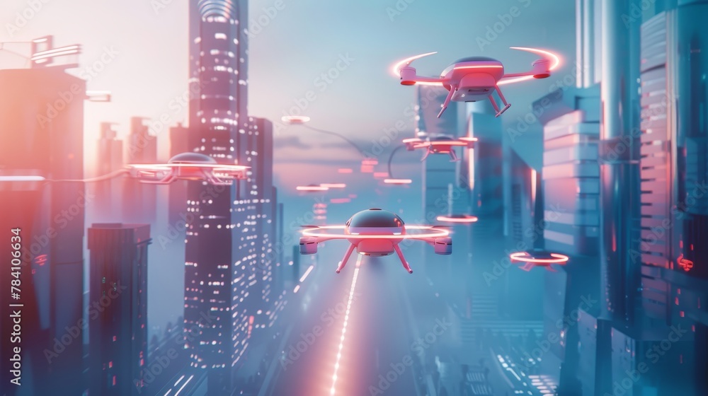 Poster a futuristic interpretation of a startup scene with isolated flying objects ai generated illustratio