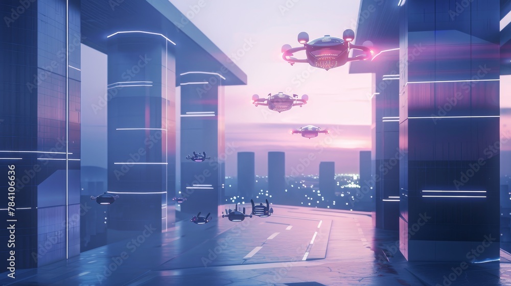 Aufkleber a futuristic interpretation of a startup scene with isolated flying objects ai generated illustratio