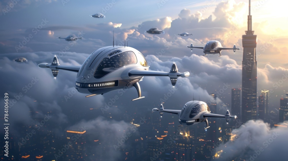 Poster a futuristic interpretation of a startup scene with isolated flying objects ai generated illustratio
