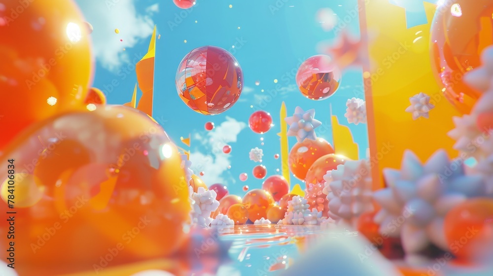 Poster a kaleidoscope of shapes and colors in a floating 3d world ai generated illustration