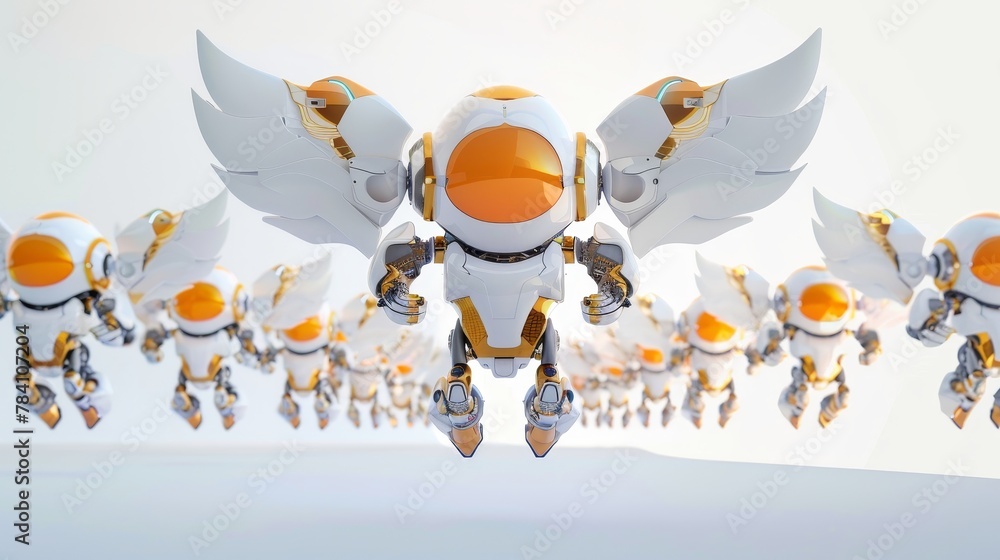 Aufkleber a series of cute robots with wings hovering in unison ai generated illustration