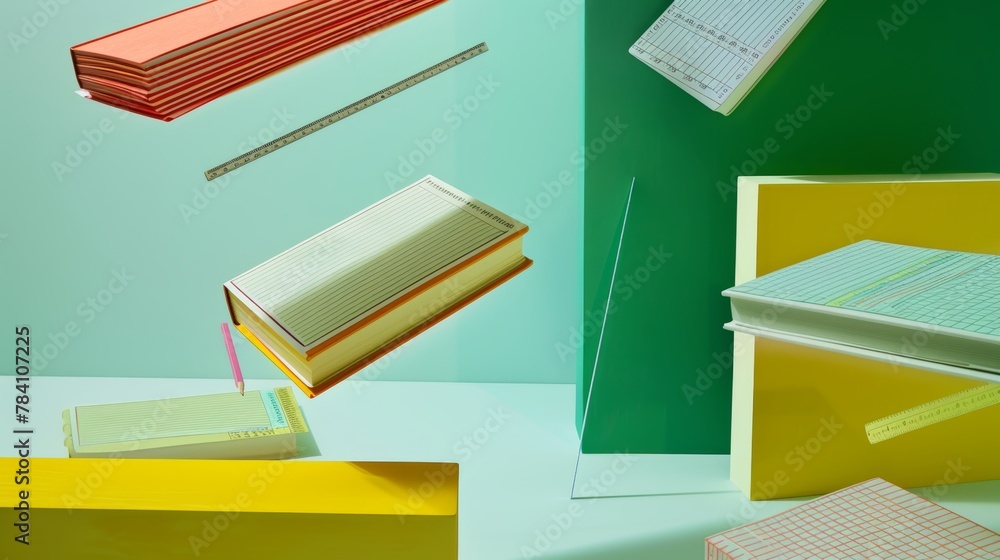 Poster a series of floating textbooks and rulers with a modern twist ai generated illustration