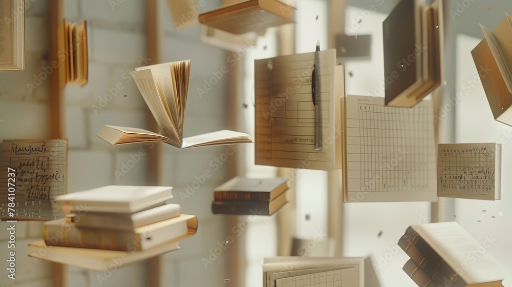 Poster a series of floating textbooks and rulers with a modern twist ai generated illustration