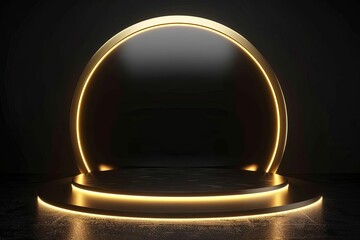 majestic golden podium on black background luxurious empty stage for product display 3d rendering digital ilustration