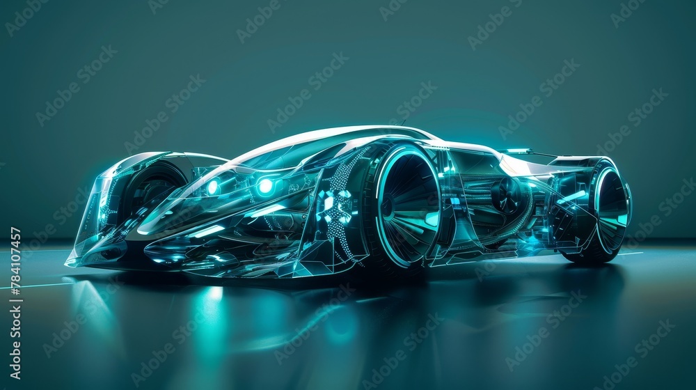 Poster a supercar with translucent elements in a futuristic 3d style ai generated illustration