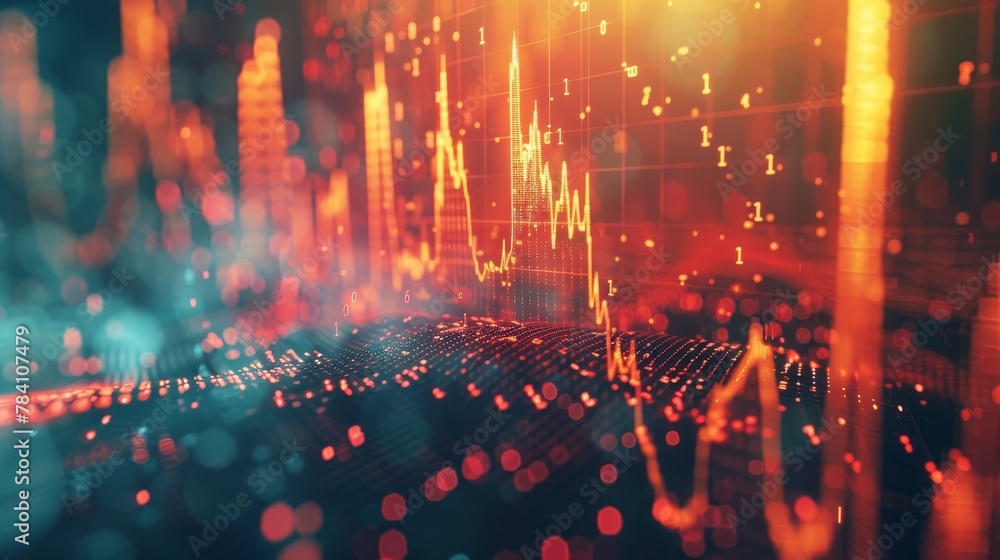 Poster a surreal 3d render of floating graphics representing stock market trends ai generated illustration