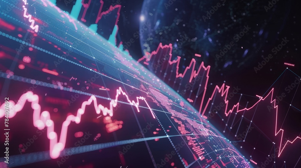 Poster a surreal 3d render of isolated financial graphs and charts floating in space ai generated illustrat