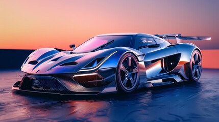 A supercar with metallic finishes in a 3d render AI generated illustration - obrazy, fototapety, plakaty