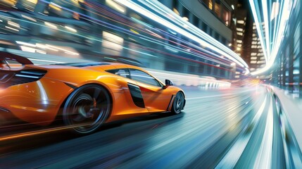 Fototapeta premium A supercar zooming through a 3d rendered digital landscape AI generated illustration