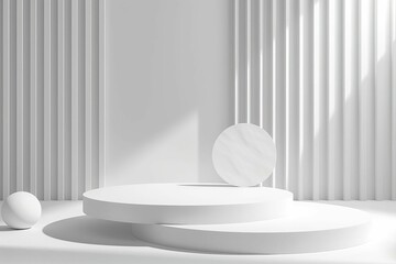 minimal white geometric shapes composition 3d render abstract background with clean lines and soft shadows digital ilustration