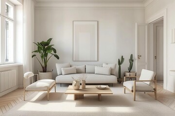 minimalist scandinavian living room interior with modern furniture 3d render architecture visualization digital ilustration