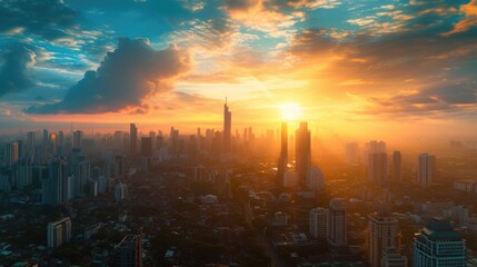 Obraz premium Dawn over the megapolis. Urban cityscape. AI generative..