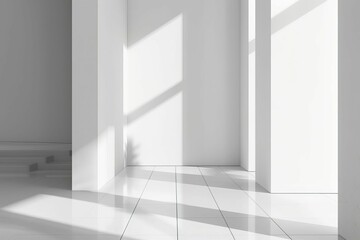 minimalist white empty room corner with modern floor 3d interior design illustration