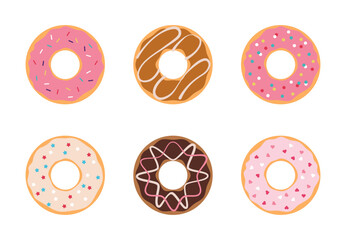 Gourmet Artisan Donut Set - Fun sprinkle decorations- Flat Vector Illustration 