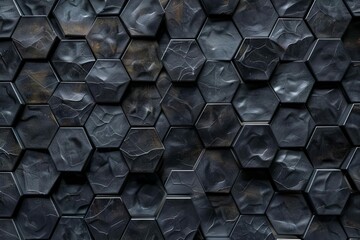 polished black 3d hexagonal tile wallpaper with futuristic geometric pattern digital ilustration - obrazy, fototapety, plakaty