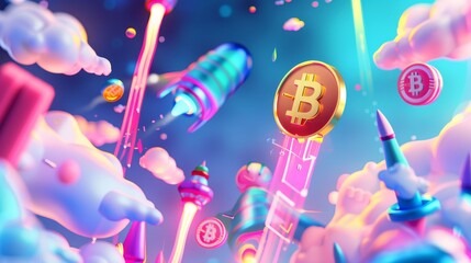 A vibrant illustration of flying objects in a cryptocurrency-themed 3d style  AI generated illustration