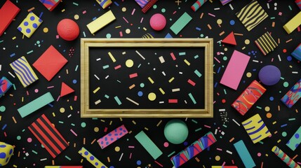 A whimsical 3d render of a flying chalkboard covered in Memphis-style patterns   AI generated illustration
