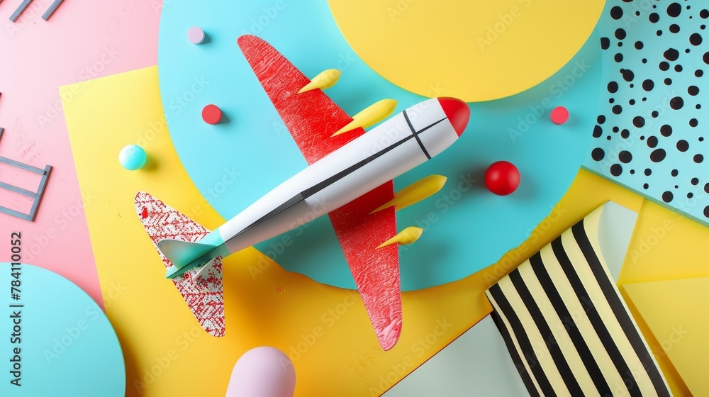 Poster a whimsical flying object in a playful memphis style design ai generated illustration