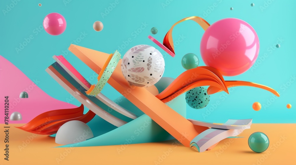 Poster abstract 3d render of floating memphis-inspired objects ai generated illustration