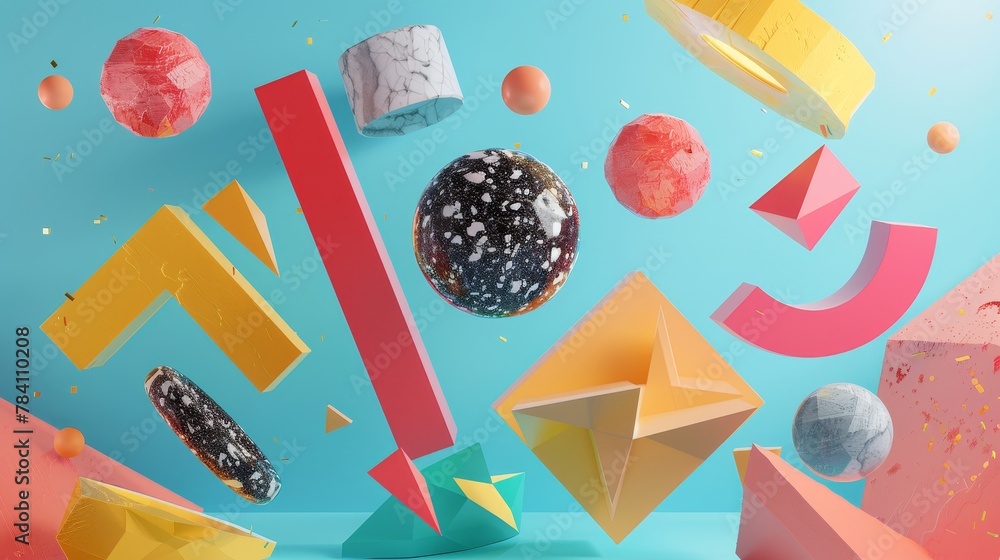 Poster abstract 3d render of floating memphis-inspired objects ai generated illustration