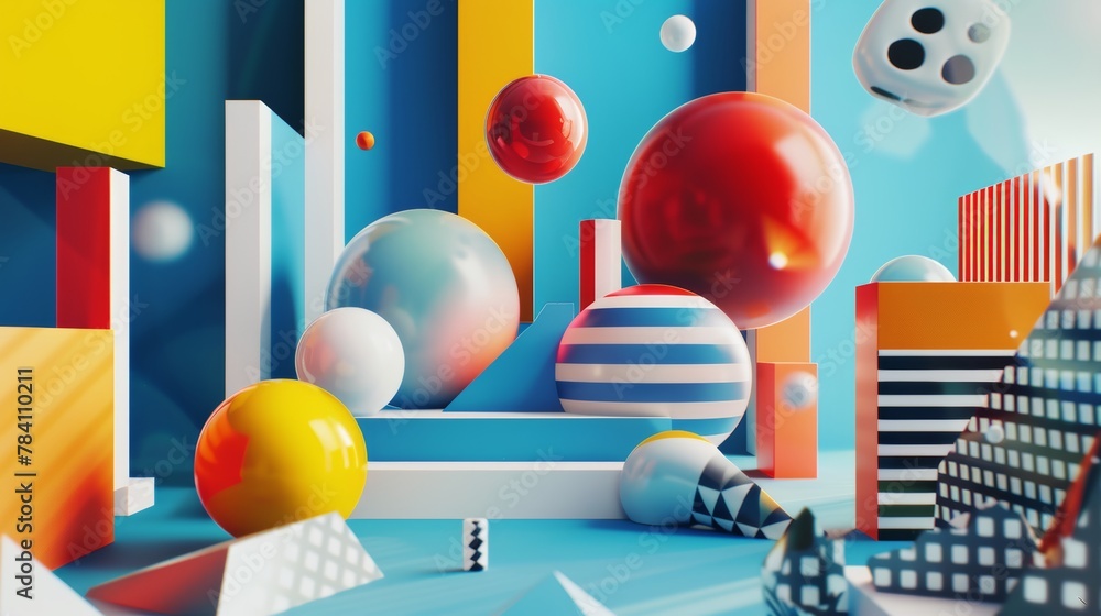 Poster abstract 3d render of floating objects in a bold graphic design ai generated illustration