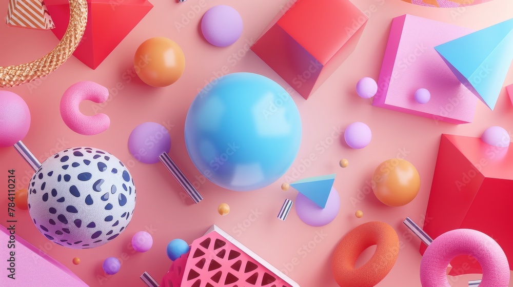 Poster abstract 3d render of floating memphis-inspired objects ai generated illustration