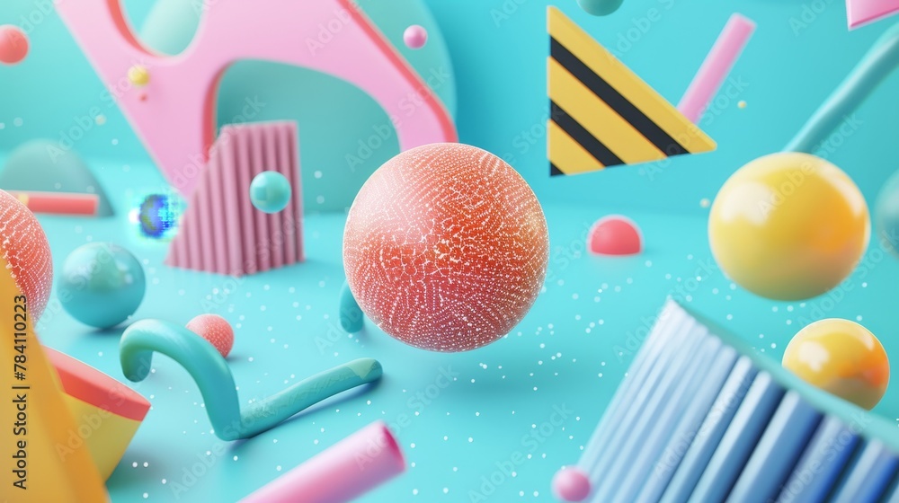Poster abstract 3d render of floating memphis-inspired objects ai generated illustration