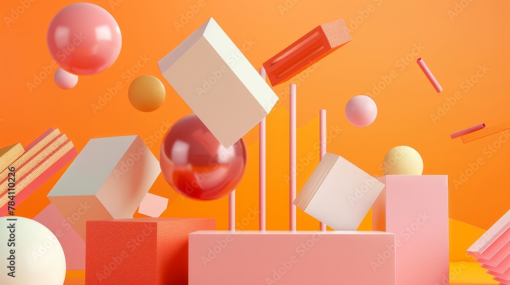 Poster Abstract 3d render of floating objects in a bold graphic design  AI generated illustration