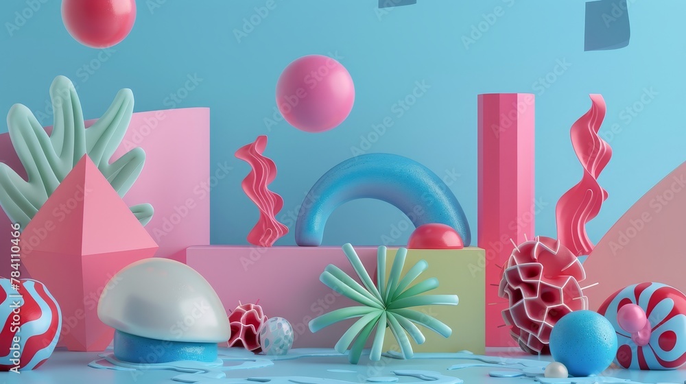 Poster abstract shapes and patterns in a 3d isolated scene ai generated illustration