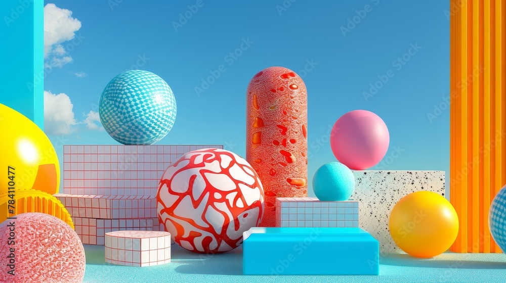 Poster abstract shapes and patterns in a 3d isolated scene ai generated illustration