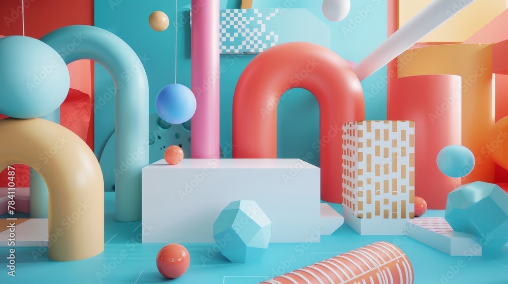 Poster abstract shapes and patterns in a 3d isolated scene ai generated illustration
