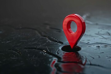 red map pin icon zooming and hovering on black background digital 3d illustration digital ilustration - obrazy, fototapety, plakaty