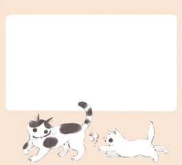 和風な猫のフレーム　薄茶色